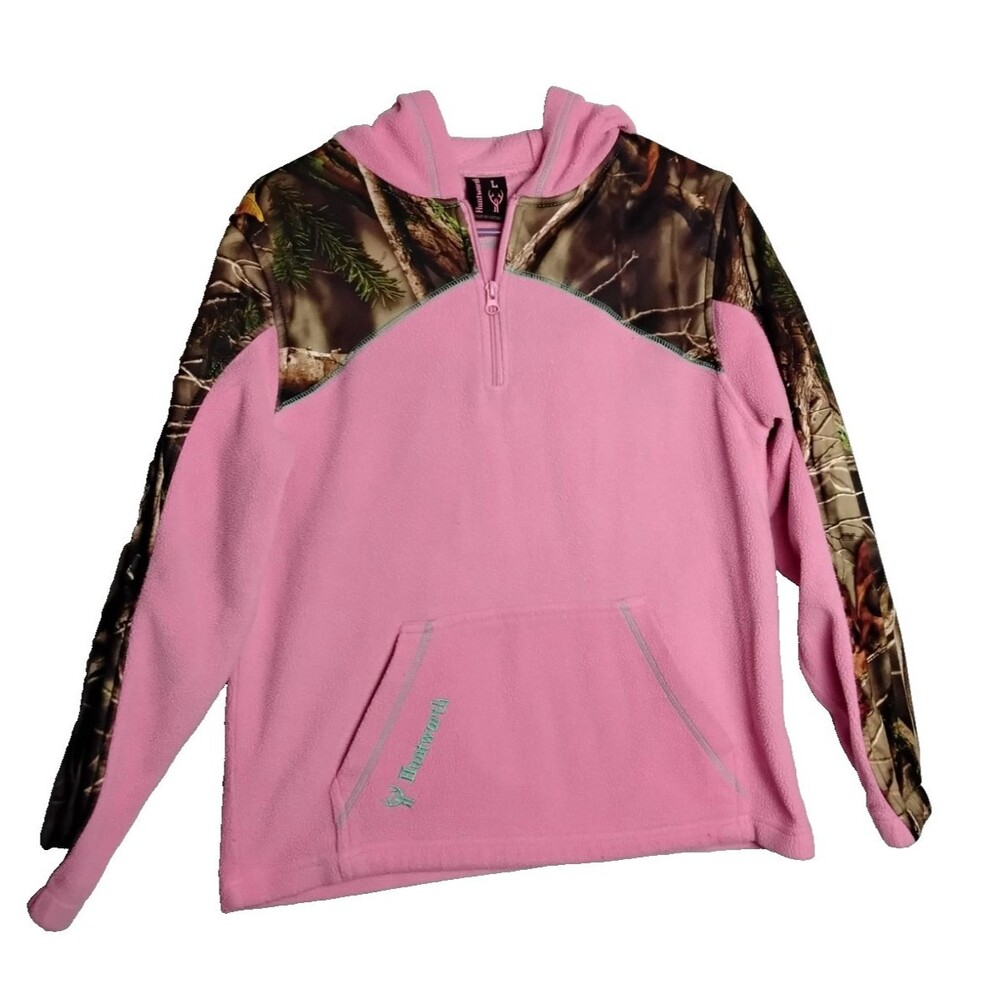 Huntworth Ladies L Fleece Pink Camo Quarter Zip Hoodie Outdoor Hunting Large LG